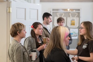 Allison Baker talking to Kotaline Jones and Tillie Walden, with Jen Vaughn in front.