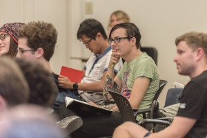 Students Steve Theuson ('16), Kazimir Lee Iskander ('16), and Jarad Greene ('17) listening intently.