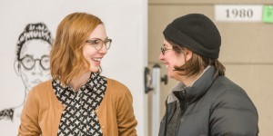 Meags in a funny discussion with Sophie Yanow ('16).