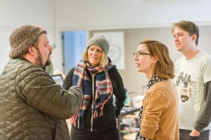 During the break, Meags talks with James Lunt ('16), Michelle Ollie, and Kane Lynch ('16).