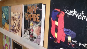 Some of the Nate Powell books in the Schulz Library.