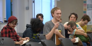 Jacob Buessiere asks Knowles' a question. Also shown: Steve Thueson, Robyn Brooke-Smith, Rainer ERER, A, A, and A.
