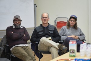Liniers, James Sturm, and Sophie Yanow eagerly listening.