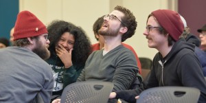 Summer brought out story telling mode in Moss Bastille, Robyn-Brooke Smith, Jarad Greene, and Steve Theuson (all of the class of 2017). 