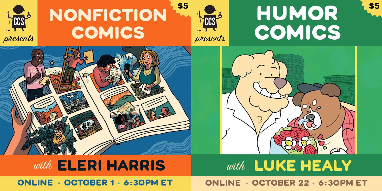 A promotion graphic, featuring images of book covers for Eleri Harris and Luke Healy