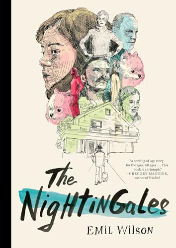 Book cover for graphic novel The NightinGales by Emil Wilson with illustration and lettering in the style of the author.
