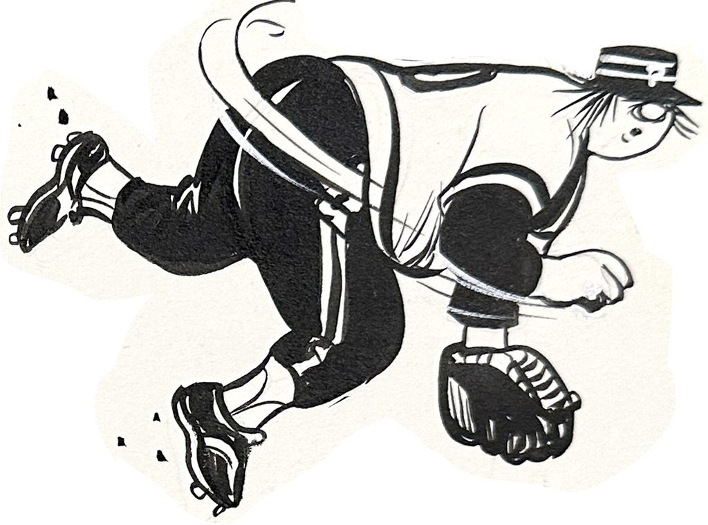 Drawing o baseball pitcher by Bill Gallo.