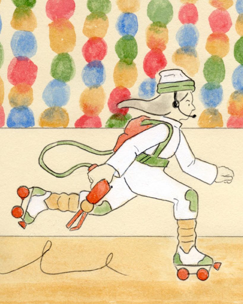 A panel from the comic feautring the main character in motion.
