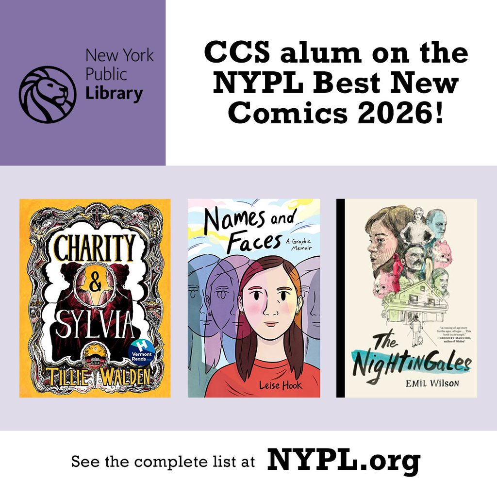Graphic featuring 3 book covers from the New York Public Library best comics list